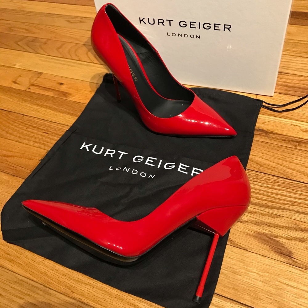 KURT GEIGER Glossy Special Edit LEATHER Pumps Pointy Poppy Vibrant Cherry 39